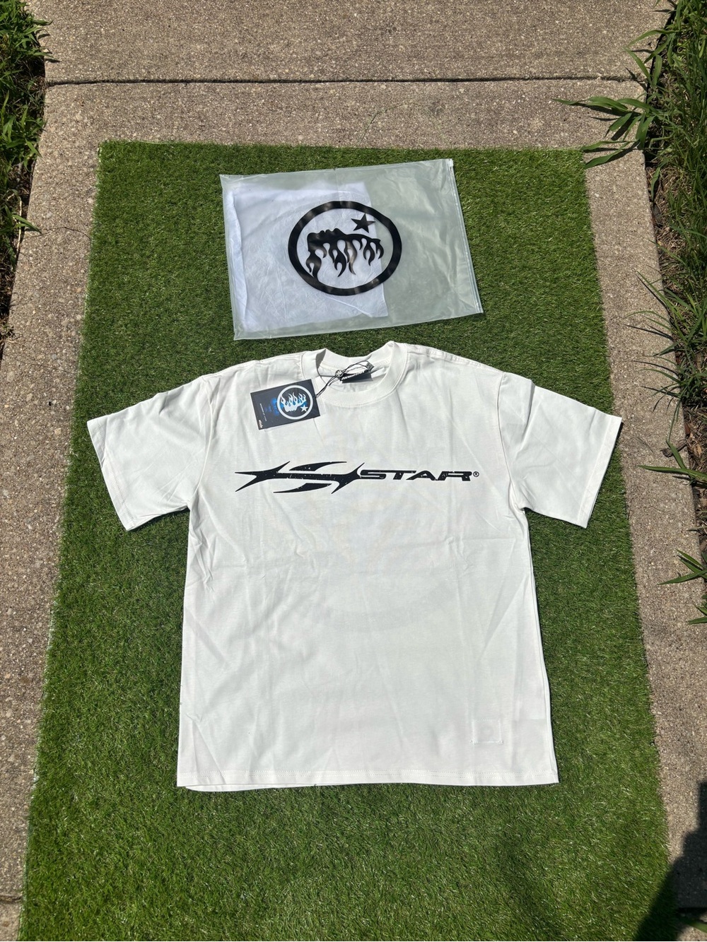 Hellstar Men’s White Logo T-Shirt with tags and packaging